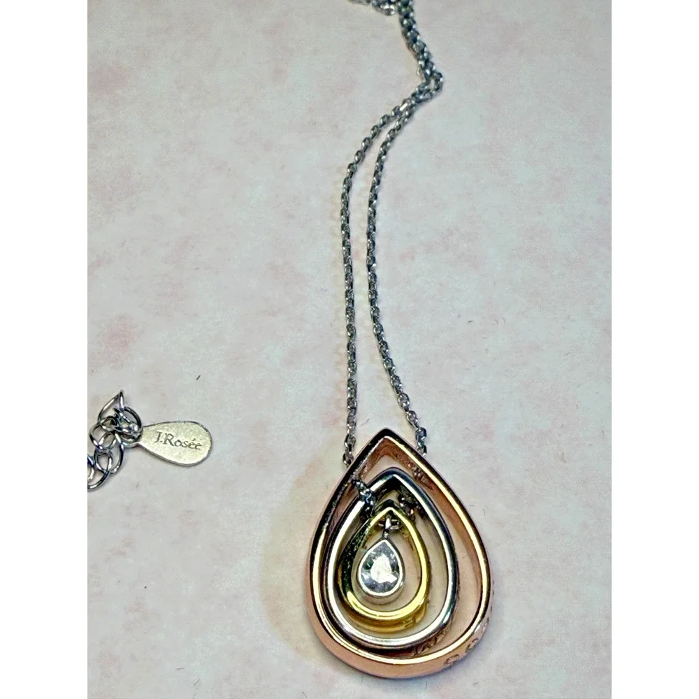 J. Rosee 925 Gold Over Sterling Teardrop Necklace Dream Love Happiness 16 in